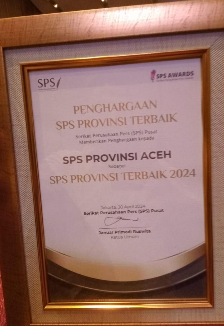 SPS Aceh Terima Penghargaan Sebagai SPS Provinsi Terbaik Tahun 2024