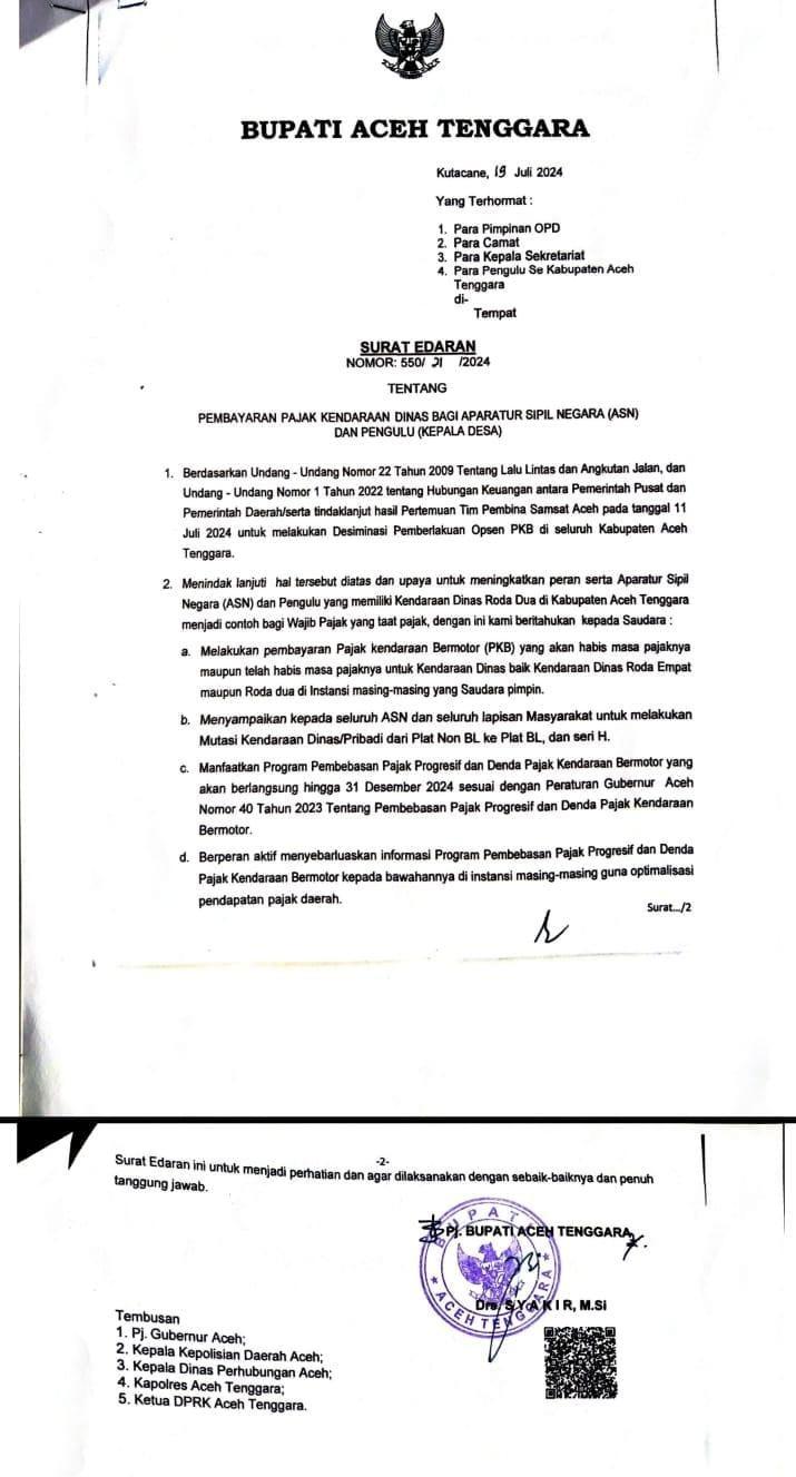 Pj Bupati Syakir Himbau ASN dan Pengulu di Agara Bayar Pajak Kendaraan Dinas