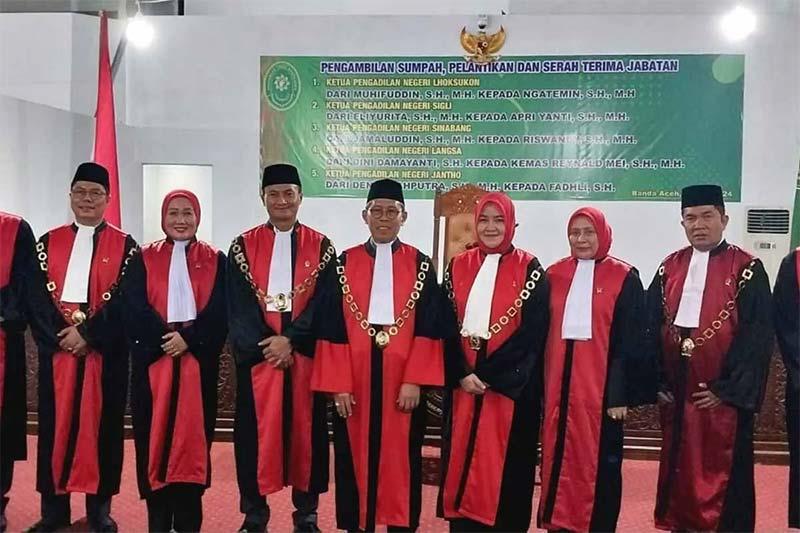 Lima Ketua Pengadilan Negeri di Aceh Dilantik